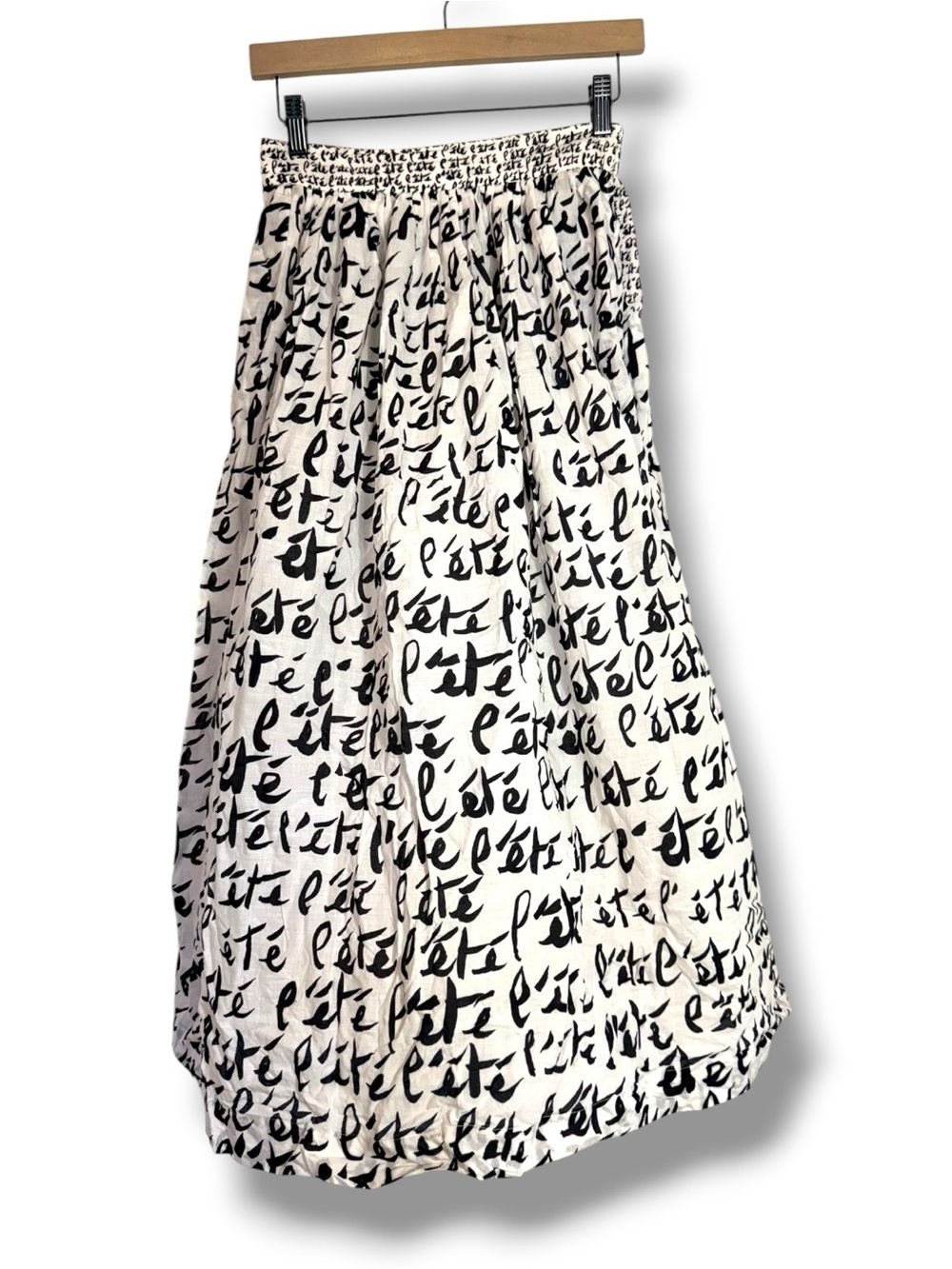 Mii Collection Poplin Black & White Script Maxi Skirt with Elastic Waist Small - Picture 2 of 9